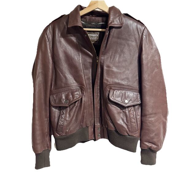 Howard’s Exclusive Leather 38R Brown Leather Bomber Aviator Jacket - Picture 1 of 10
